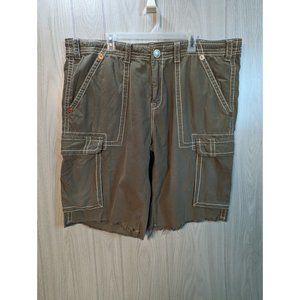 True Religion Cargo Linen Shorts Mens Size 44 Casual Wear Khaki Drawstring Recon